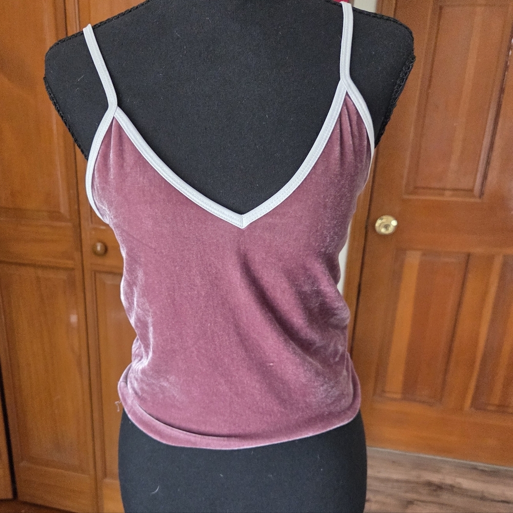 Velvet V-Neck Cami Tank Top - Dusty Rose